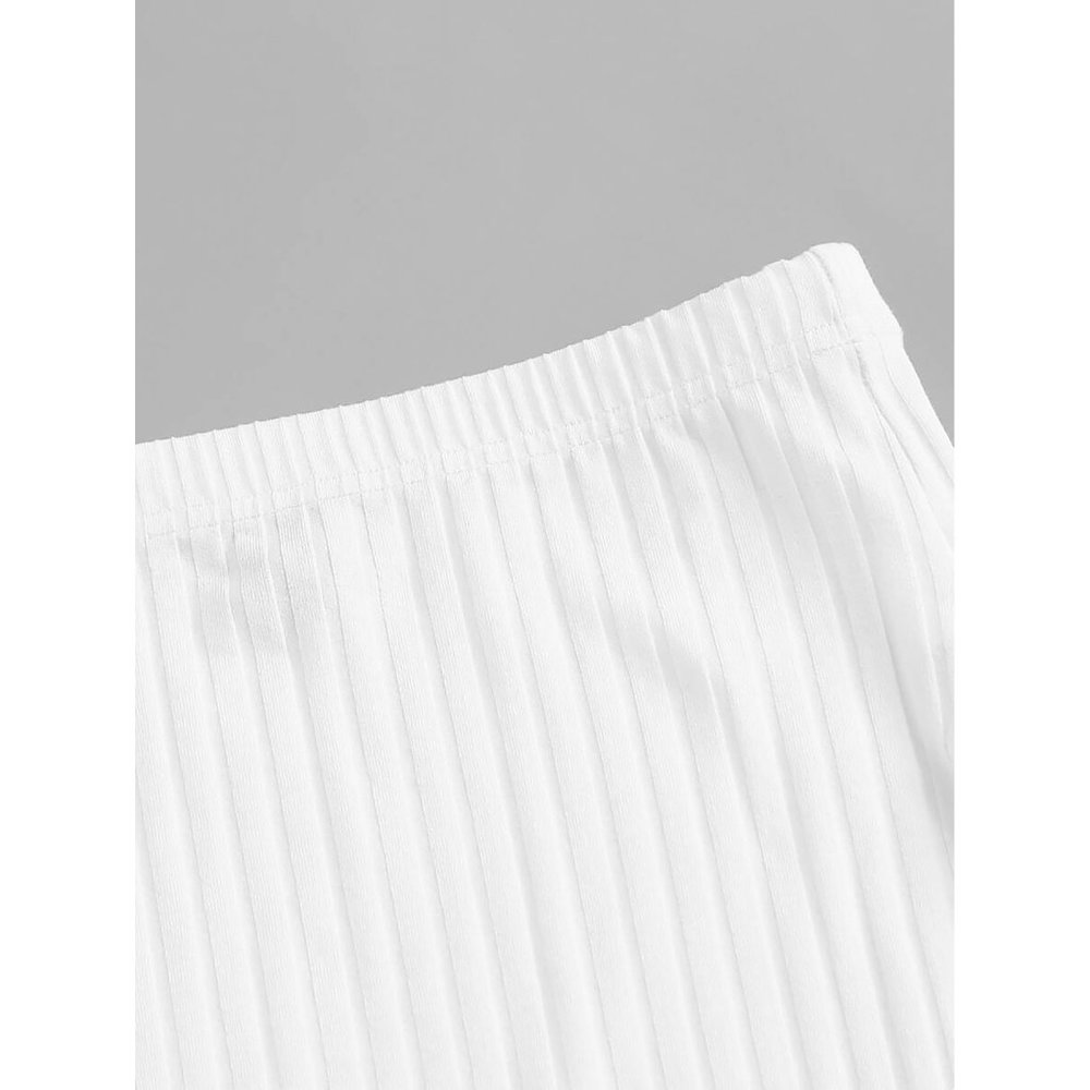 White High Waist Ribbed Side Slit Midi Skirt - Picture 4 of 6